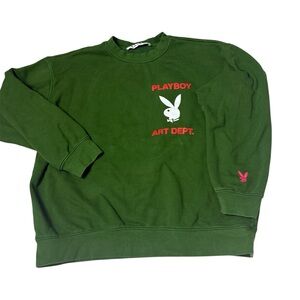 PLAYBOY Green Crewneck Sweatshirt with Pink & White Logo
